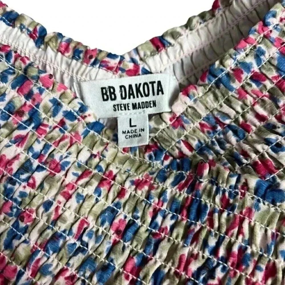 BB Dakota Smocked Floral Print Blouse Large - Picture 7 of 8